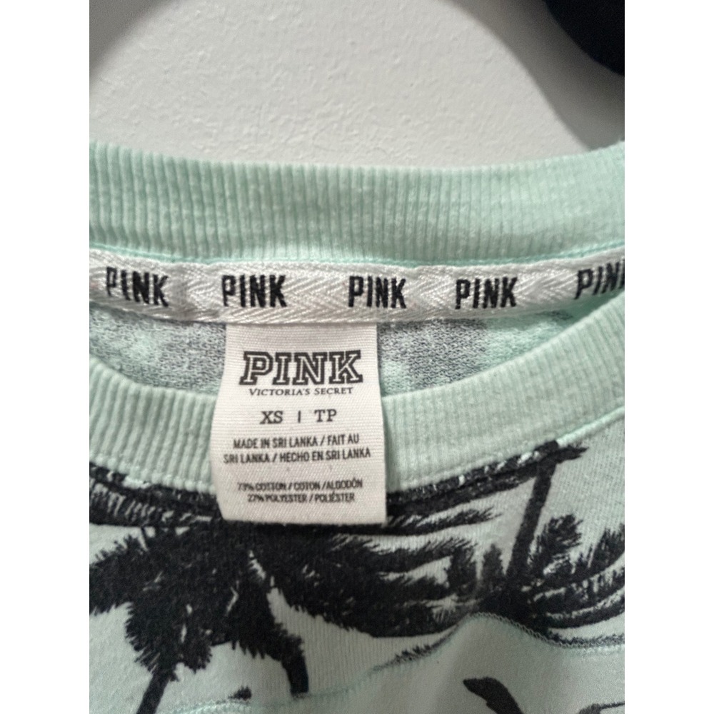 Victoria's Secret PINK Mint Green Palm Tree Sweatshirt XS Crewneck Tropical - Picture 3 of 10